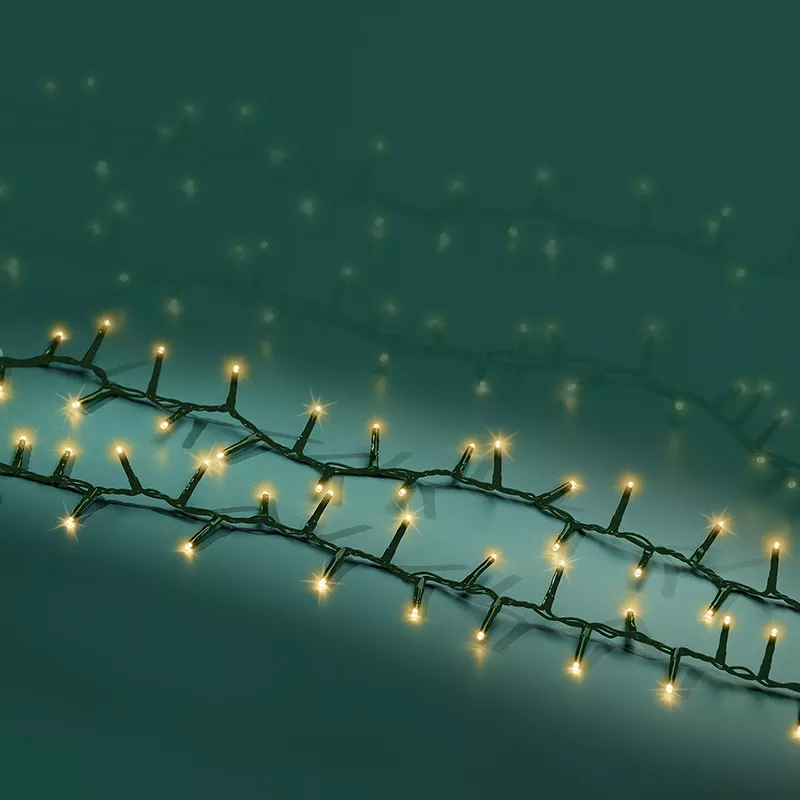 36' LED Soft Gold String Lights - Multi-Function - Green Wire - 500 Lights
