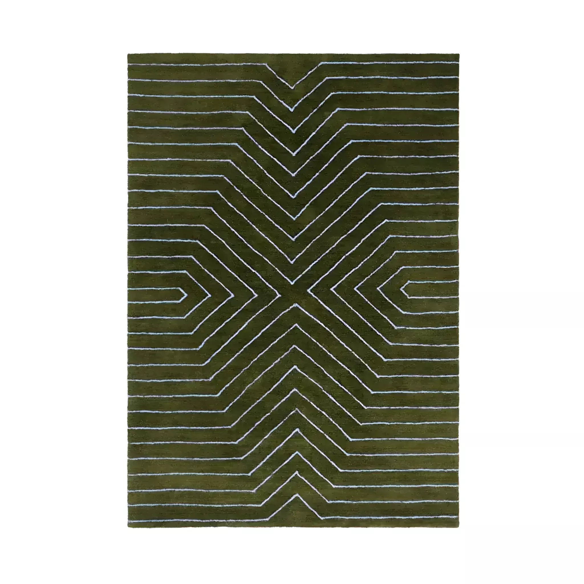 Moss Green Geometric Hand Tufted Wool Rug