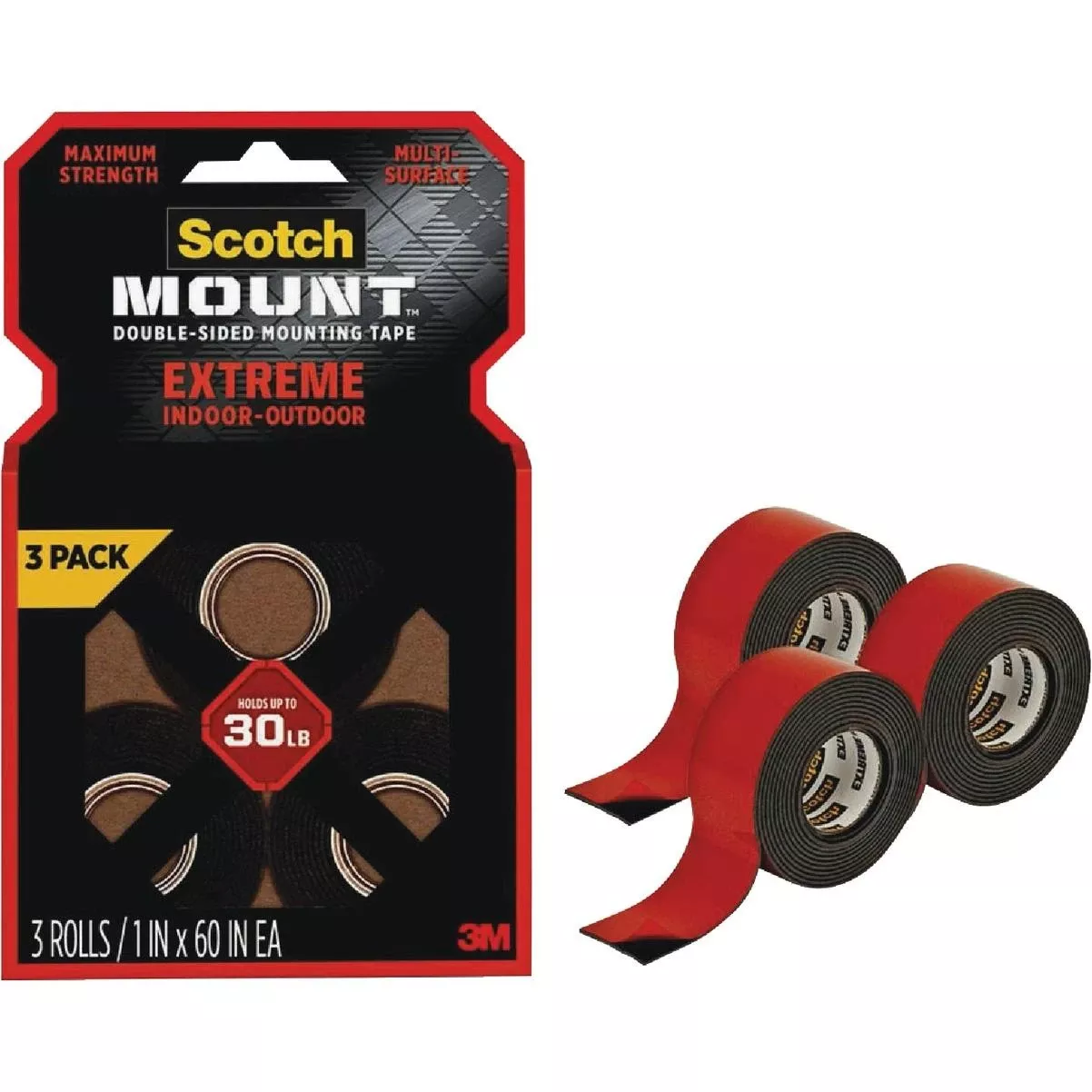 -mount 1 In. X 60 In. Extreme Double-sided Mounting Tape (3-pack)